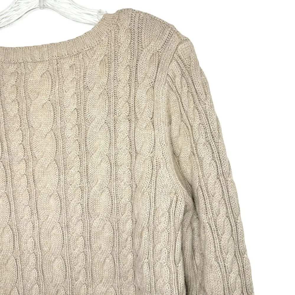 Lands End Cable Knit Drifter Sweater Beige M 8-10 - Picture 3 of 6